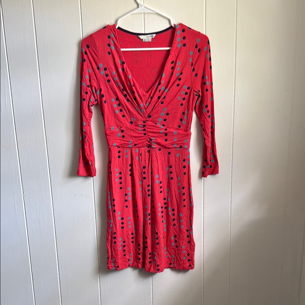 Boden Red Gathered Band Knit Tunic Dress